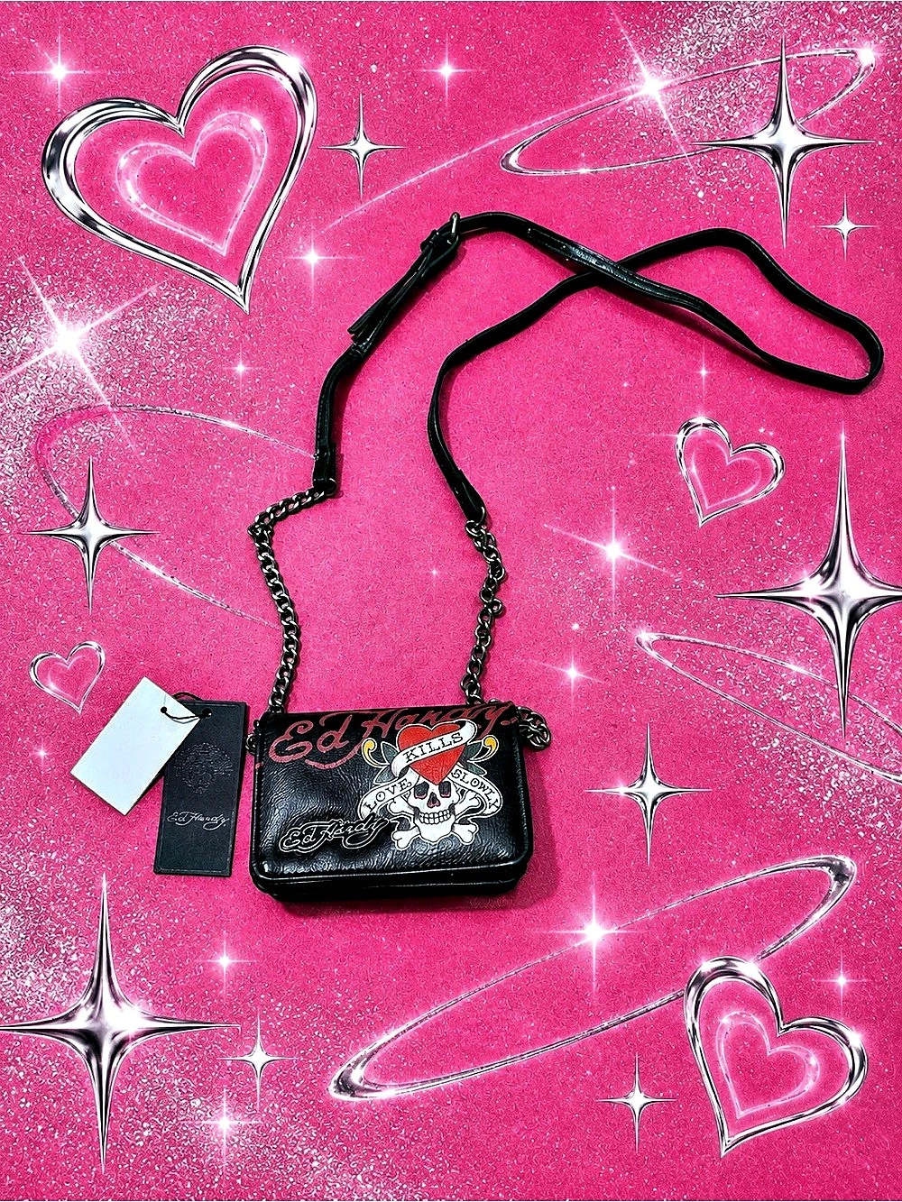 Ed Hardy Crossbody Wallet Graphic in Black & Red NWT